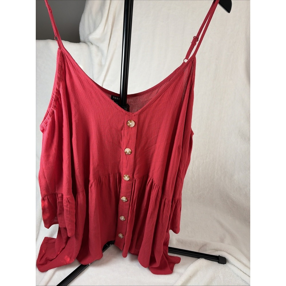 Torrid 4 Red Cold Shoulder Button Front Adjustable Spaghetti Straps Tiered Boho